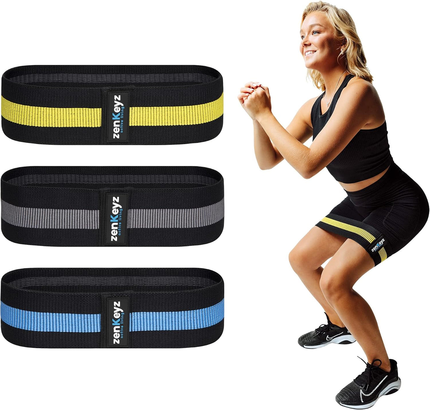 Resistance Fabric Booty Bands- 3 Working Out Hip Stretch Bands for Legs, Butt, Glutes- Exercise Loop Band for Workout, Stretching, Warm-Up, Strength Training, Squats, Build Glute & Muscle, Women & Men WN420