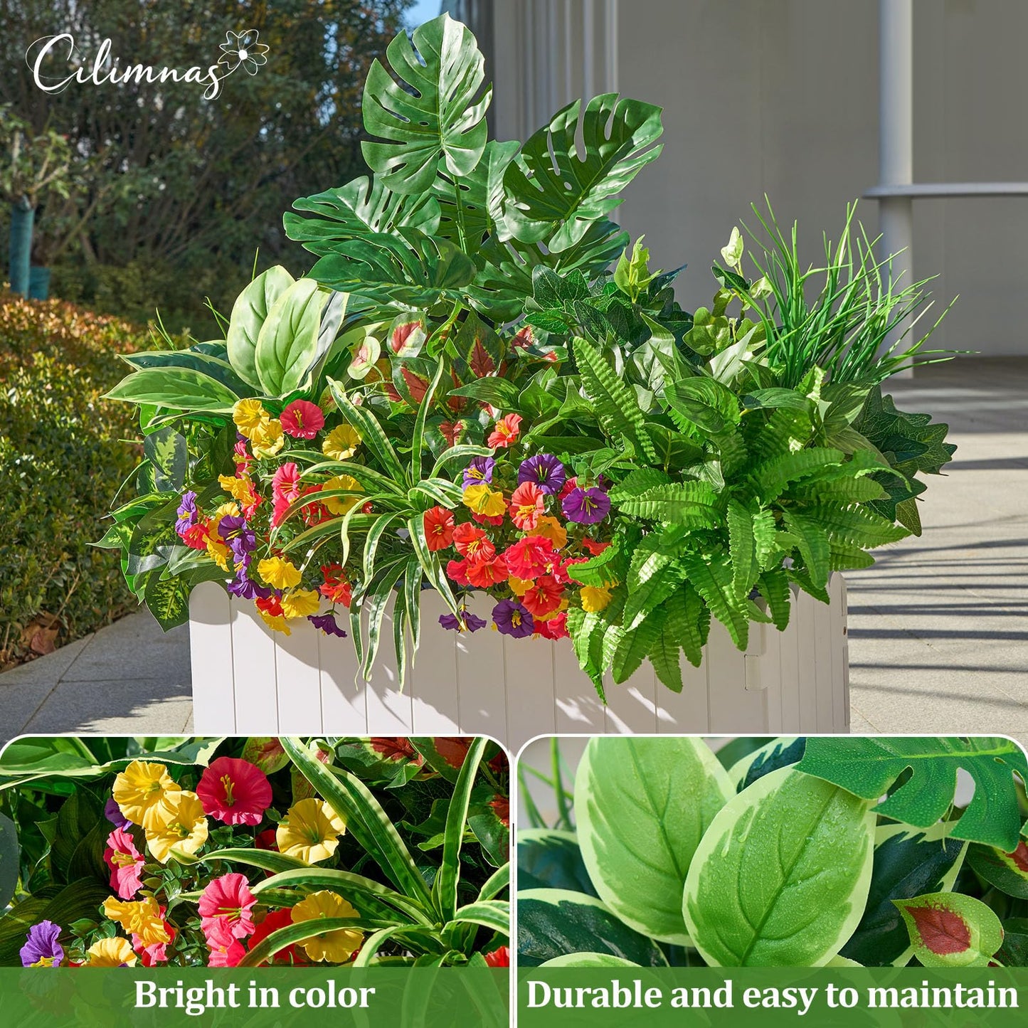 Artificial Plants Outdoor 12PCS UV Resistant Fake Greenery | Highly Realistic Faux Plant Outside with Stems for Front Proch Garden Patio Planters Window Boxes Home Decor BST326H