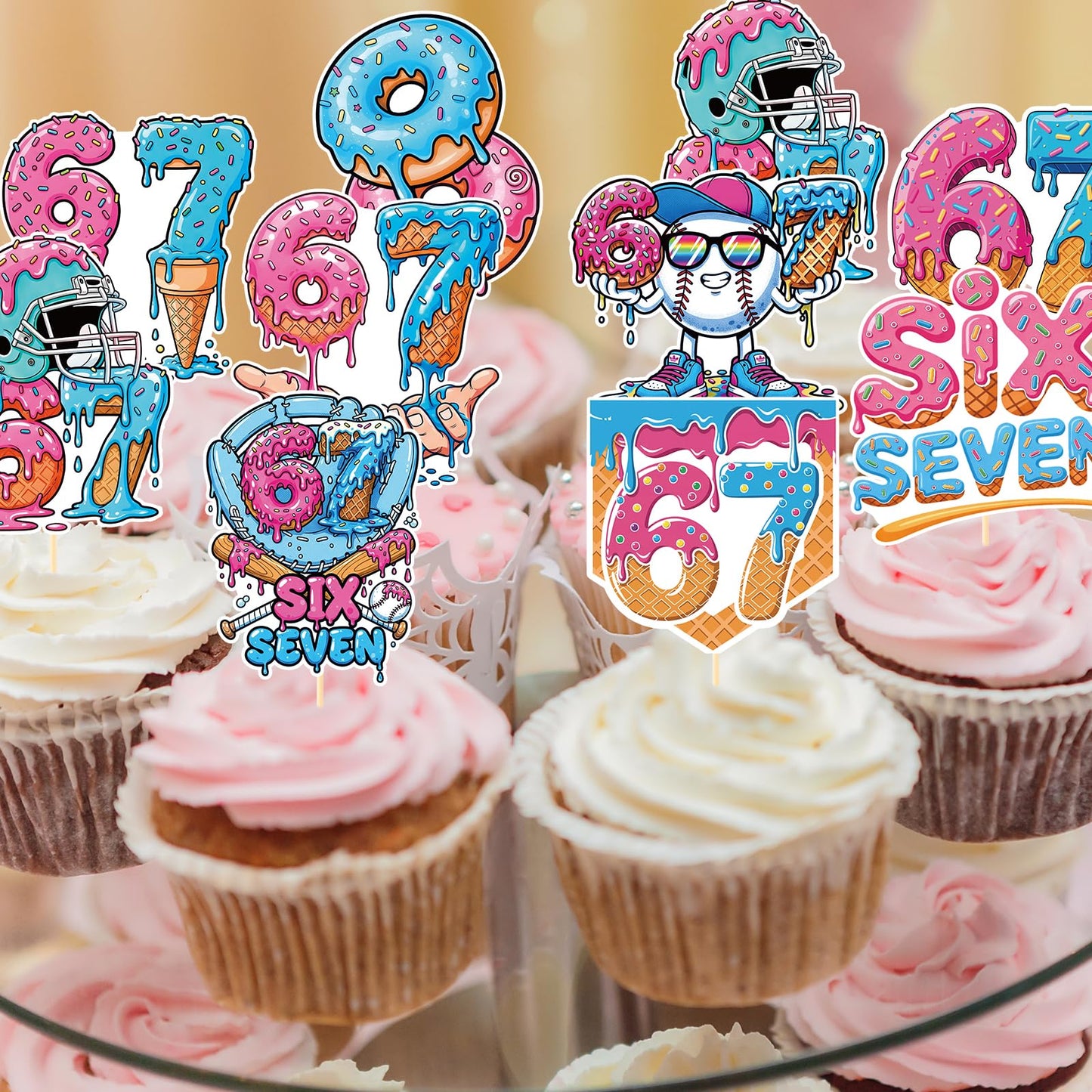 Baseball Birthday Party Decorotions - 24 PCS Ice Cream Drip Baseball Theme Cupcake Toppers, Boys Girls Sports Birthday Party Decorotions Supplies BST326L