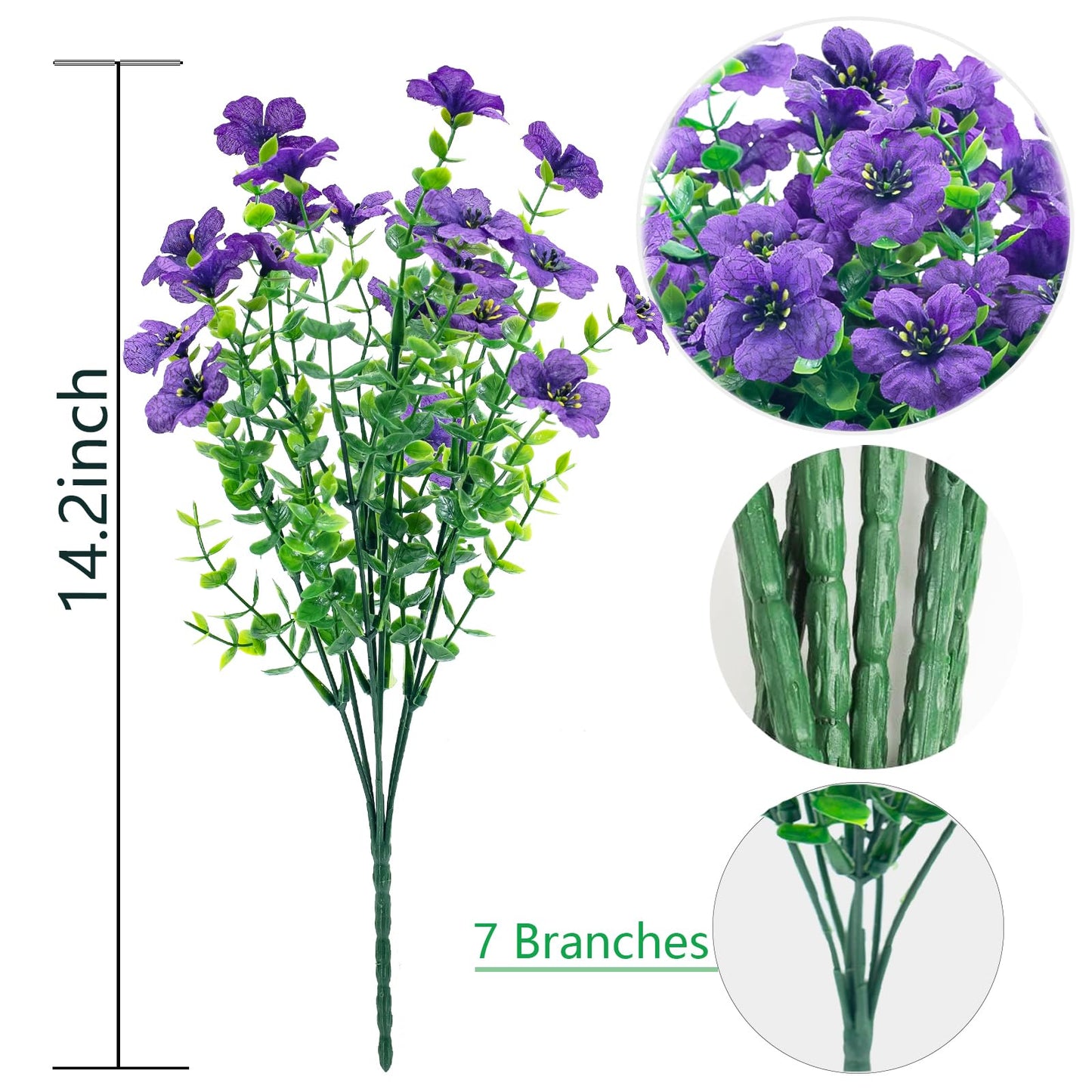 8 Bundles Outdoor Artificial Flowers,UV Resistant Fake Flowers Outdoor Plastic Plants Faux Silk Flower for Outside Indoor Decoration(Blue) BST202