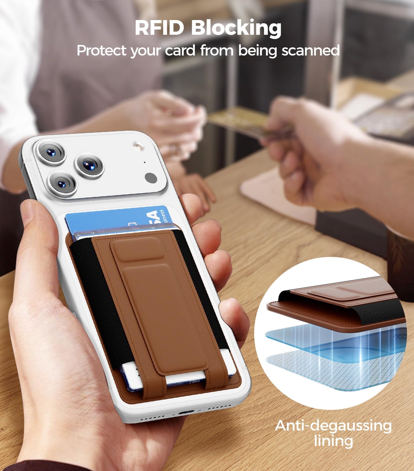 for MagSafe Wallet, Works with Apple Find My, 5-Card RFID Holder with Stand Also Grip, Strong Magnetic Wallet for iPhone 17/16/15/14/13/12 Pro Max Air Plus, Wireless Charging, Brown BST220