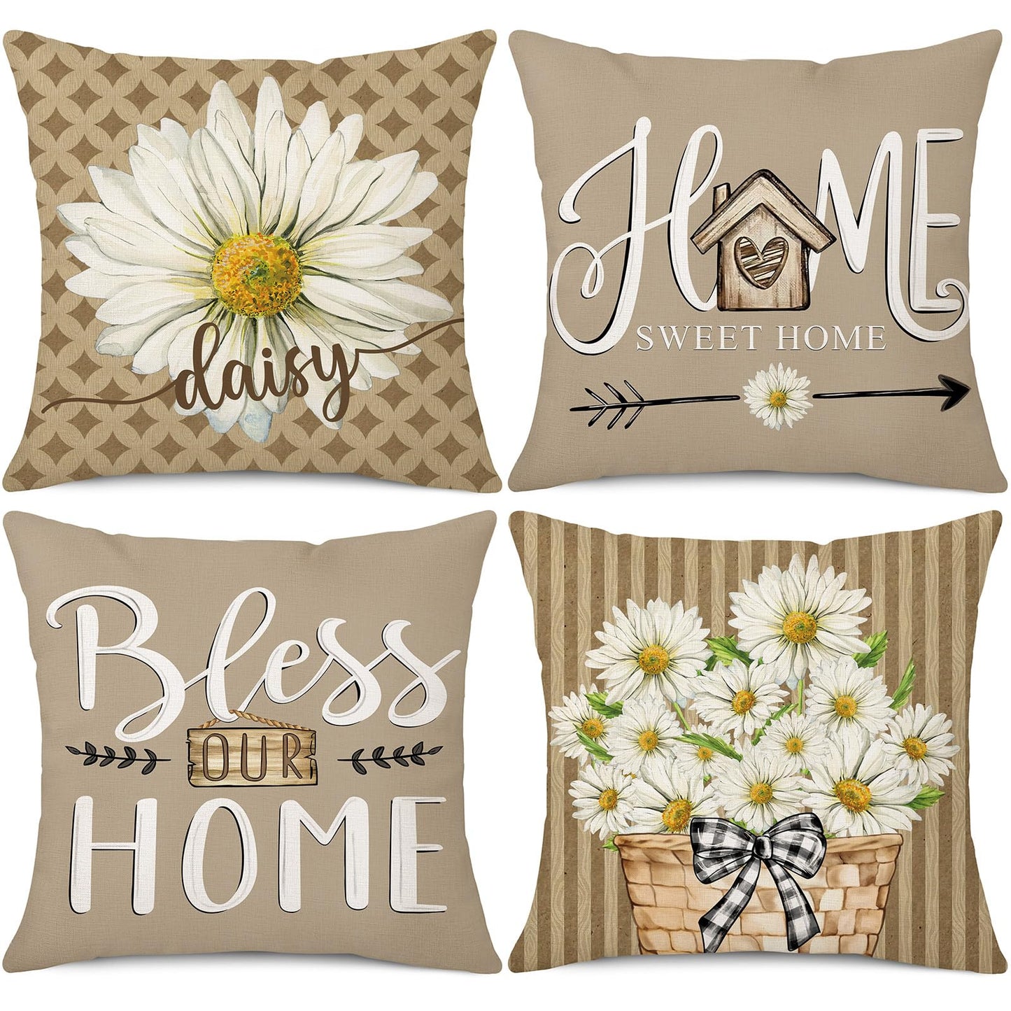 Spring Easter Pillow Covers 18x18 Set of 2 Rabbit Bunny Carrot Truck Spring Flowers Decorative Throw Pillow Covers for Home Office Sofa Bed Couch BST326L