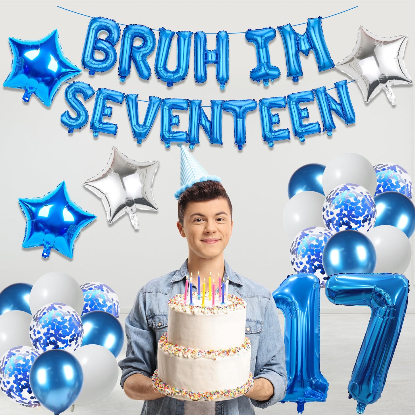 9th Birthday Decoration Balloon Banner - 33 Pcs Blue Bruh Im Nine Letter Banners Number 9 Star Foil Latex Balloons for Boys And Girls Happy Birthday Celebration Party Decor Supplies BST326L