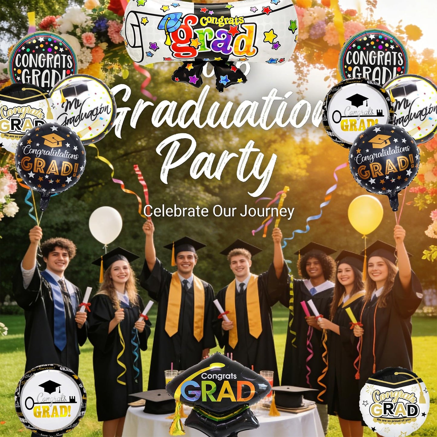 Graduation Balloons Congrats Grad Balloons Gold and Black Balloon for 5th Grade Graduation Decorations Grad Party Decorations 2026 BST326L