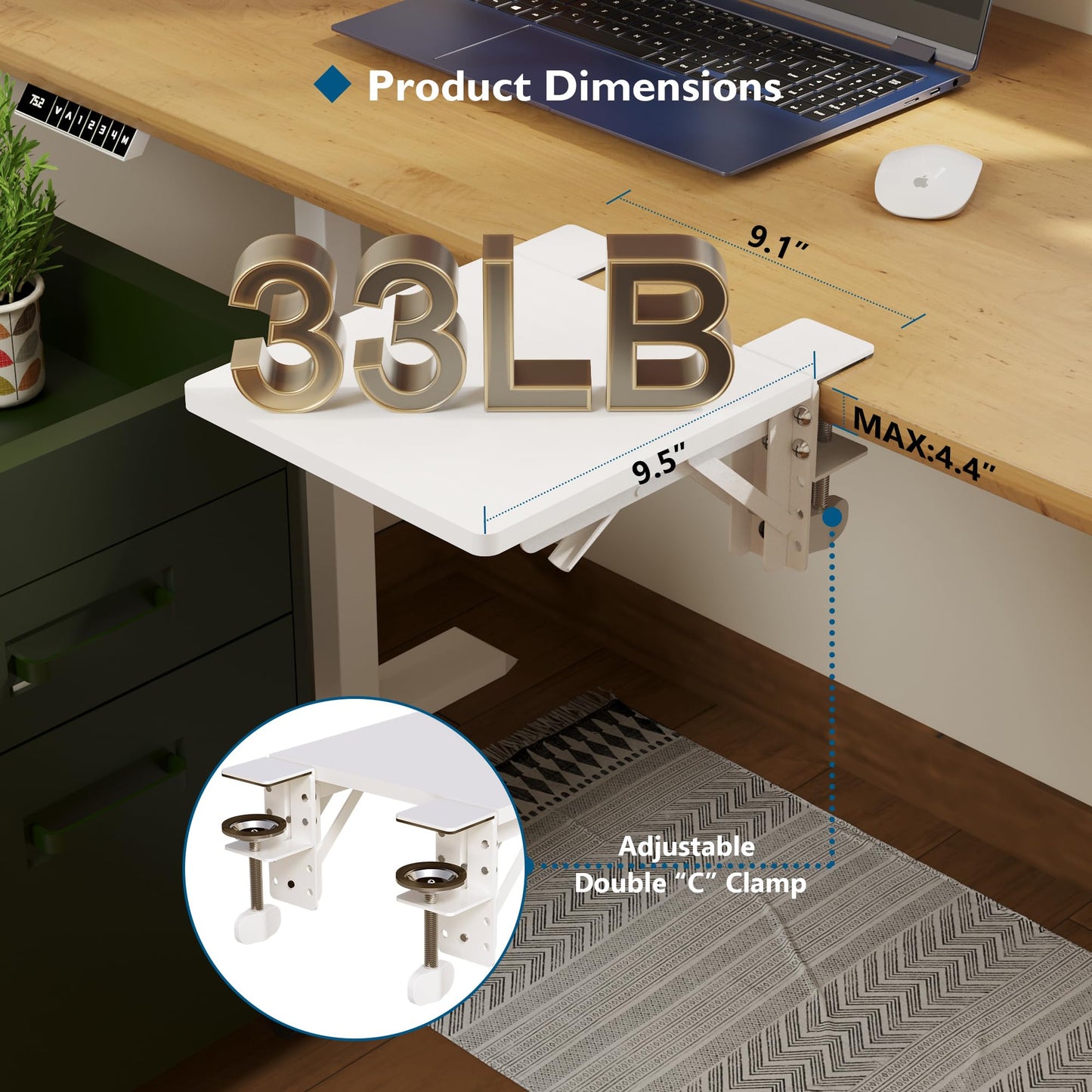 BONTEC Ergonomic Desk Extender Tray, 9.5"x9.1" Wrist Rest Shelf | 90°Foldable Elbow Support, Table Mount Arm, Clamp on Computer Arm Rest for Desk, Office & Home Use,Durable Easy to Install BST202