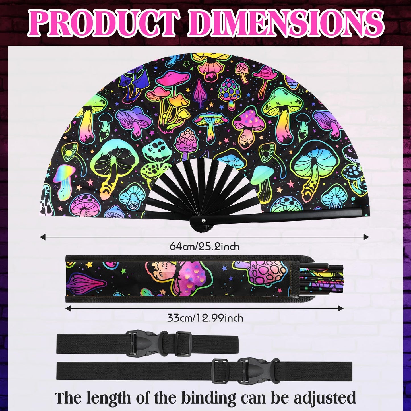 FairySandy Large Rave Fan UV Glow Clack Summer Hand Fan with Thigh Holster for Women Carnival Party Supplies for Carnival Edm Music Festival Club Accessories(Cool Style,Black) WN420