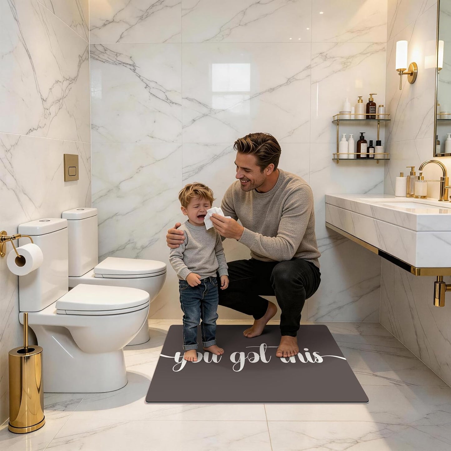 Bath Mat, Bathroom Mat Rugs Super Absorbent Shower Mats Non Slip Quick Dry Thin Rubber Mats for Bathroom Floor Fit Under Door, Shower Rug for Bathtub, Shower, Beige WN420