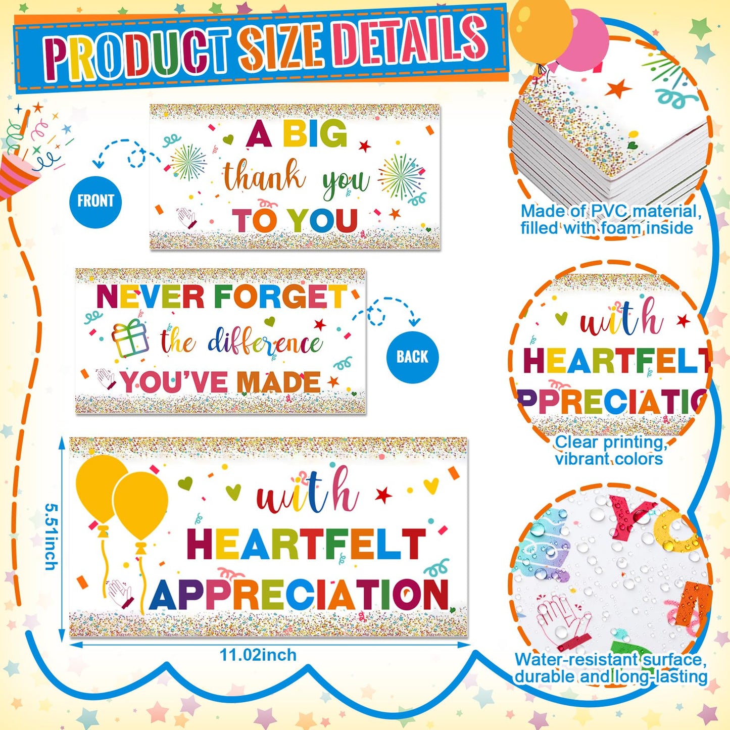 Tinlade 24 Designs Employee Appreciation Decorations Photo Booth Props We Appreciate You Blue Gold Thank You Party Decor Prop PVC Double Sided Selfie Signs for Staff Volunteer Retirement Teacher Nurse BST326H