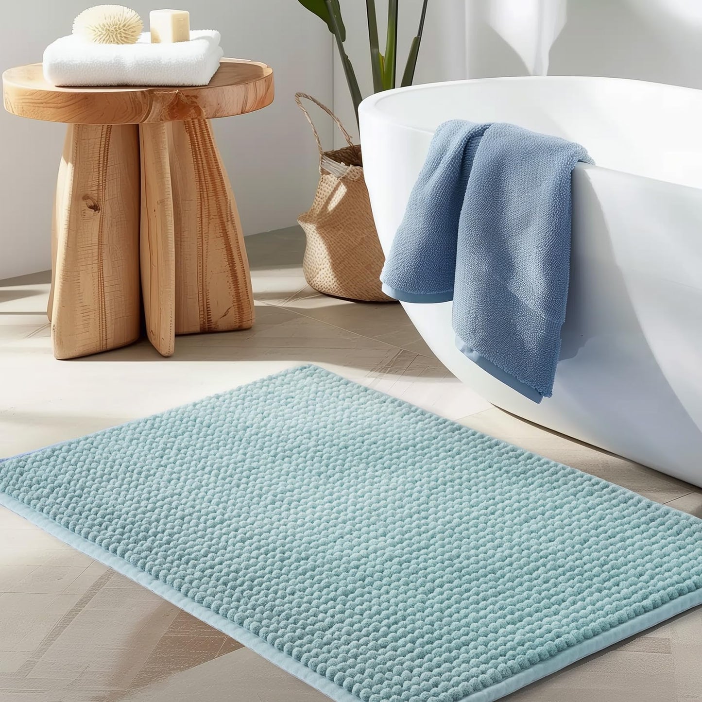 FRESHMINT Thick Chunky Chenille Bathroom Rug, Black, 20"x32" | Non-Slip Backing, Water Absorbent Surface, Machine Washable Care, Cushioned Comfort, Bathroom Floor Use BST220