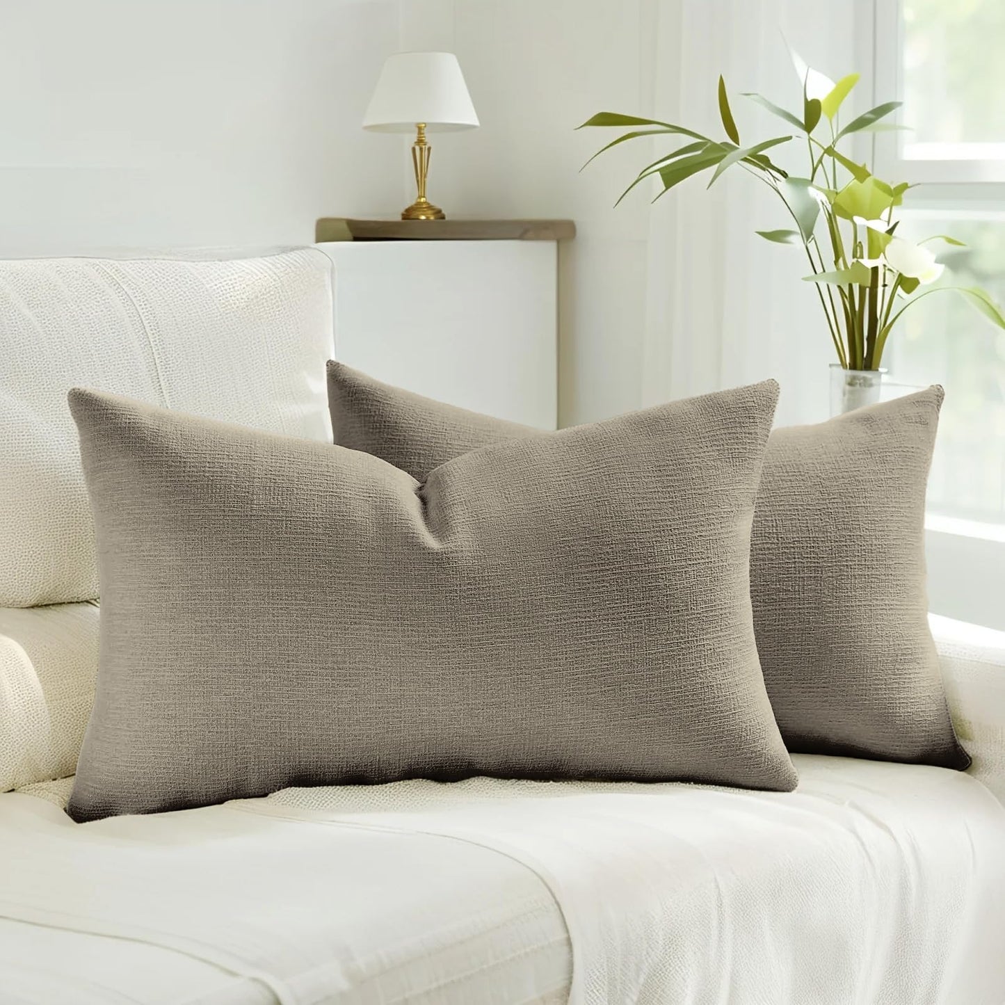 HAUSSY Pack of 2 Faux Linen Pillow Covers 26x26 Inch, Decorative Throw Pillows Soft Boho Neutral Cushion Covers Home Decor Modern Pillowcase for Couch Living Room Sofa Bed, Natural Linen (Covers Only) BST220