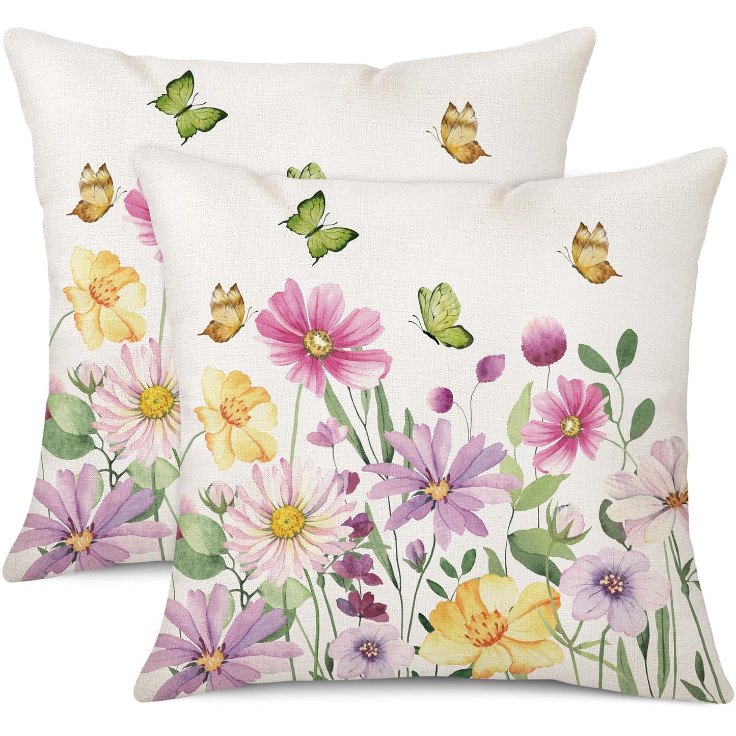 Spring Easter Pillow Covers 18x18 Set of 2 Rabbit Bunny Carrot Truck Spring Flowers Decorative Throw Pillow Covers for Home Office Sofa Bed Couch BST326L