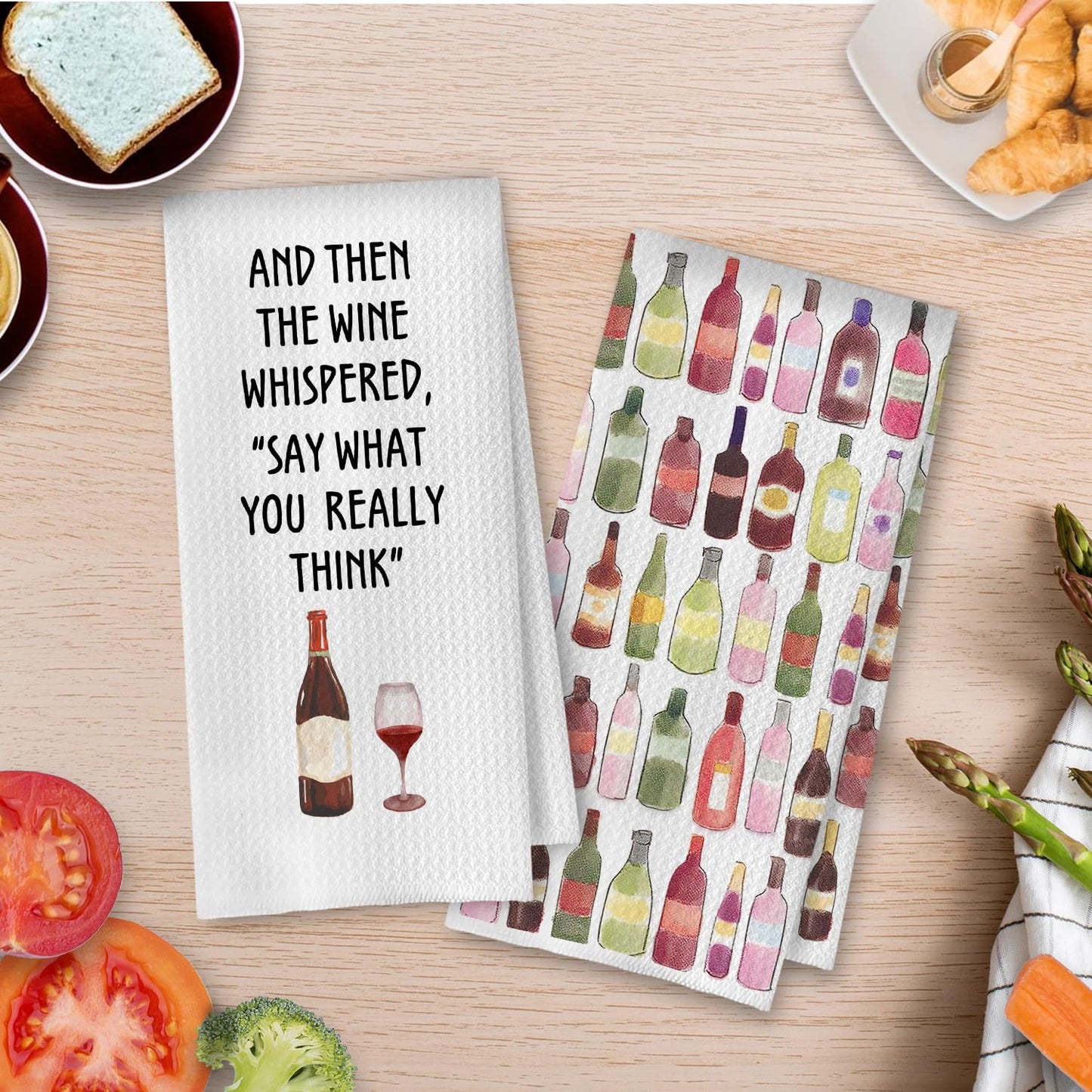 Funny Wine Kitchen Decor - Wine Gifts Waffle Dish Towels for Kitchen, Hostess Gifts Hand Towels, Housewarming Gift Tea Towel, 16x24 Inch BST220