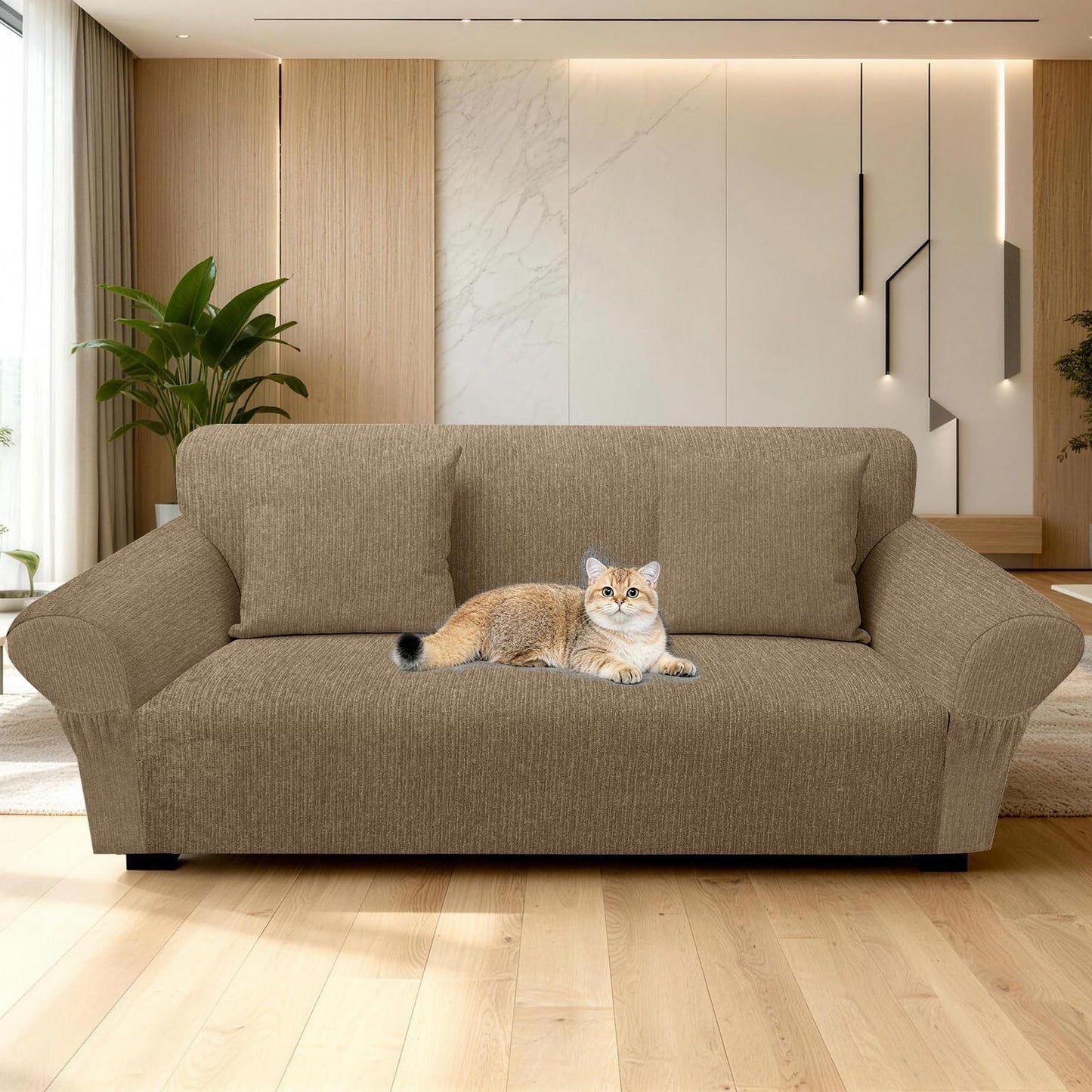 Sofa Slipcover with 2 Pillow Cover for 3 Cushion Couch, Non Slip Furniture Protector with Elastic Bottom, Washable Sofa Cover for Kids, Pets (Sofa, Navy) BST326H