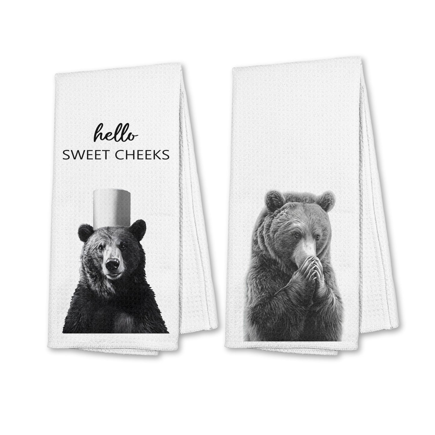 Funny Bear Bathroom Hand Towels Set of 2, Hello Sweet Bear Bathroom Decor, Funny Wild Animal Hand Towels for Washroom Restroom Decor, 16x24 Inch BST326L