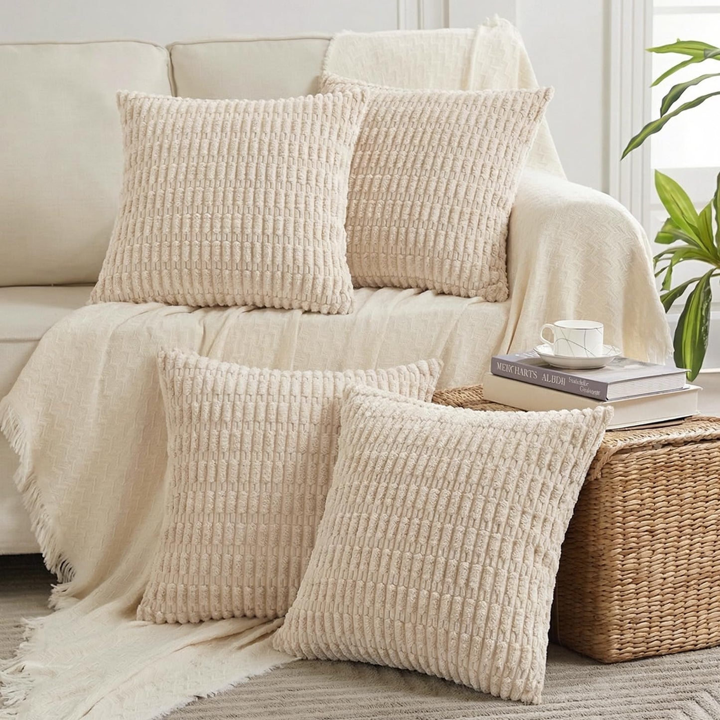 Fancy Homi 4 Packs Decorative Throw Pillow Covers for Living Room Couch Bed, Modern Farmhouse Boho Home Décor Accent Cushion Case, 26" x 26", Peach BST220