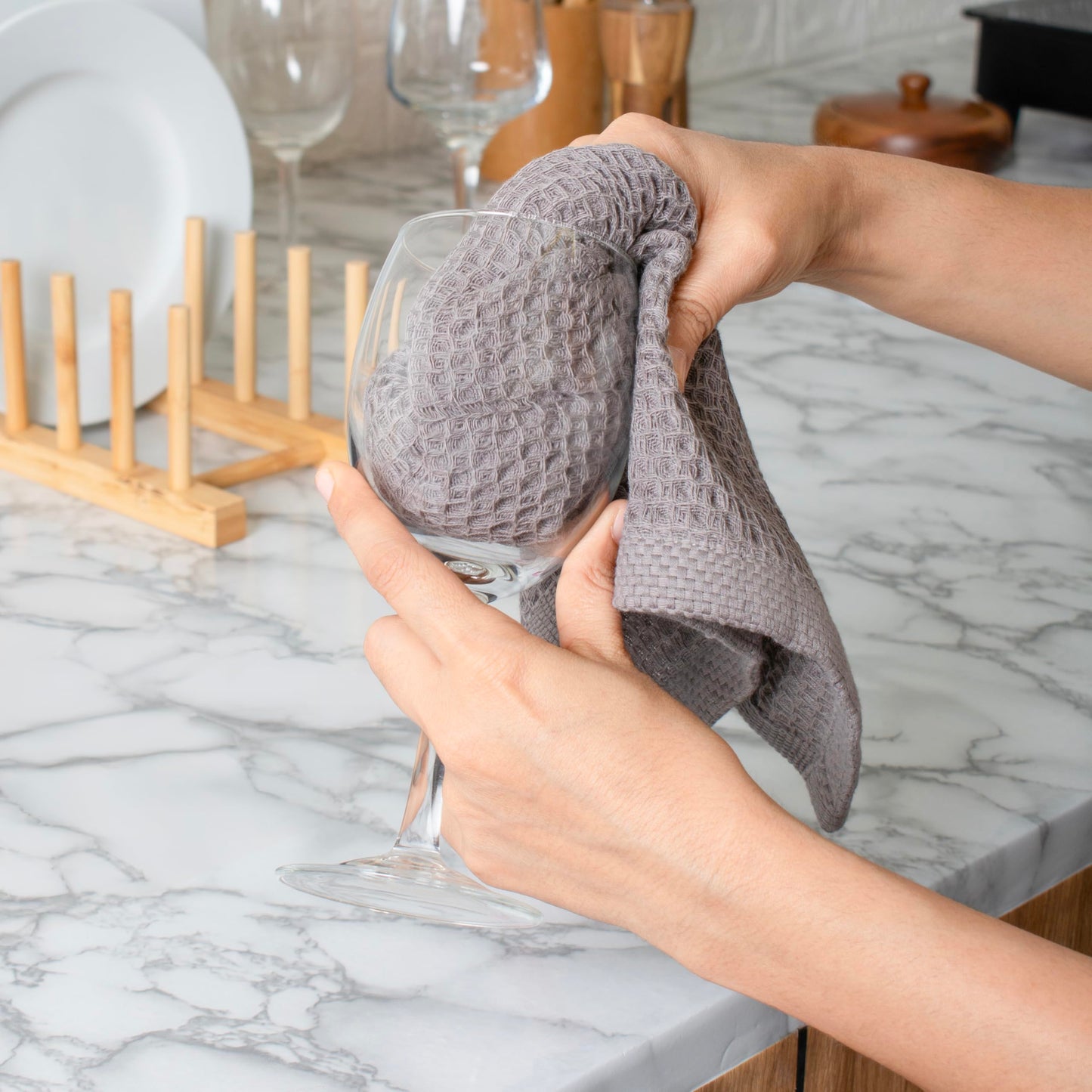 Cotton Waffle Weave Wash Cloths - Pack of 6 (12x12 Inches) | Ultra Soft, Absorbent Dish Cloths | Quick Dry, Dish Cloths & Dish Rags - Taupe/Grey (Kitchen Essentials) BST220