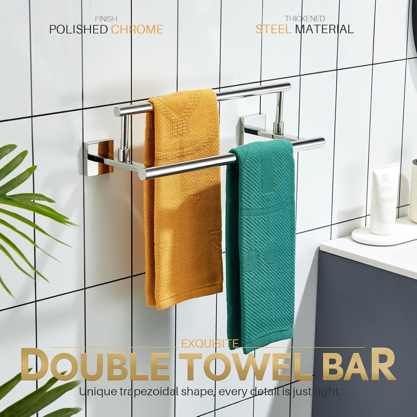 KOKOSIRI Towel Bars Chrome 16-Inch Bathroom Double Towel Holder for Garage Kitchen Toilet Wall Mount Polished Stainless Steel B5009CH-L16 BST202