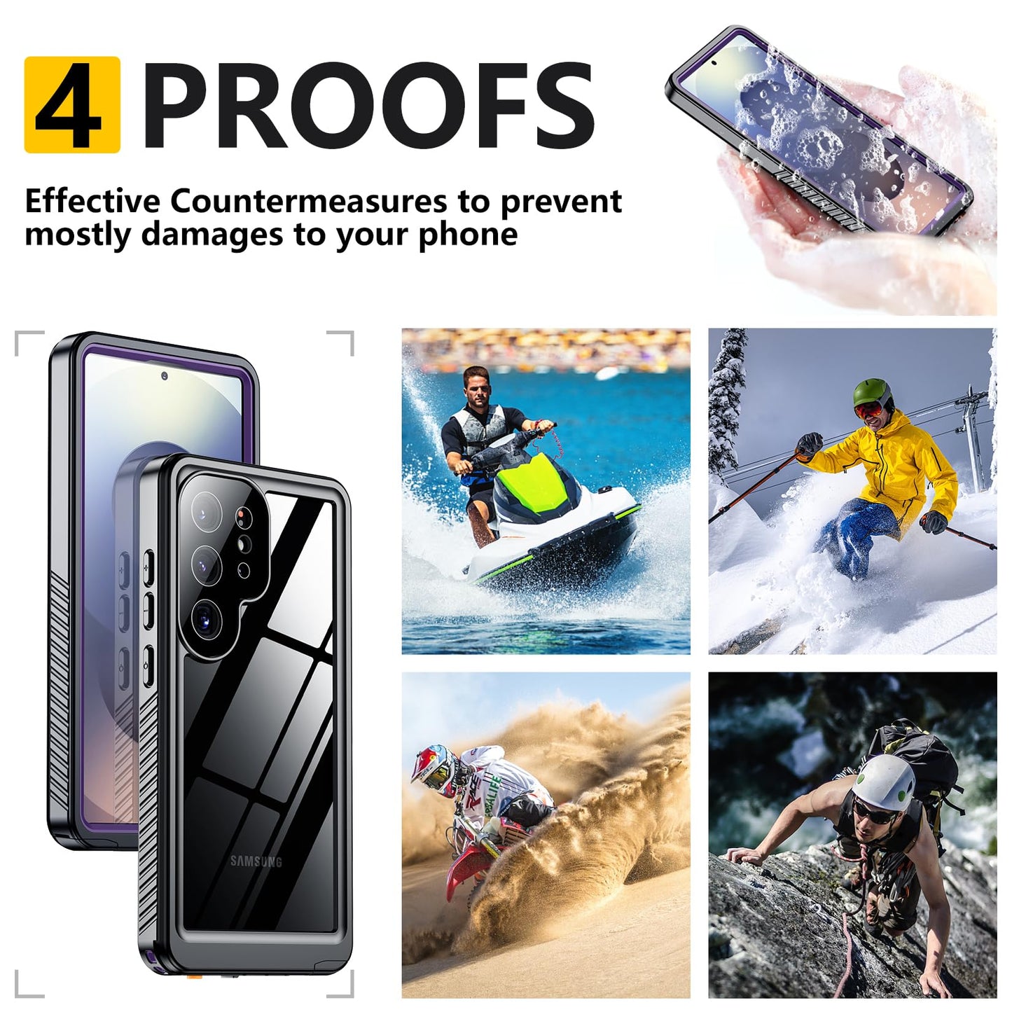 SPIDERCASE Designed for Samsung Galaxy S23 Case Waterproof,Built-in Screen & Camera Lens Protector[IP68 Underwater][Military Grade Shockproof] Full Body Protection Phone Case, Black/Clear WN420