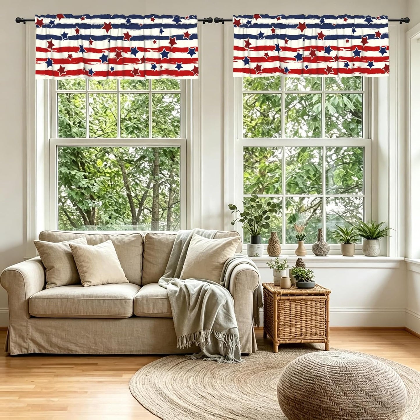 4th of July Kitchen Valances for Windows 2 Pack 54"x18" Patriotic Stars and Stripes Short Curtains Americana Independence Day Memorial Day Window Treatment Rod Pocket Valance for Living Room Decor BST326L