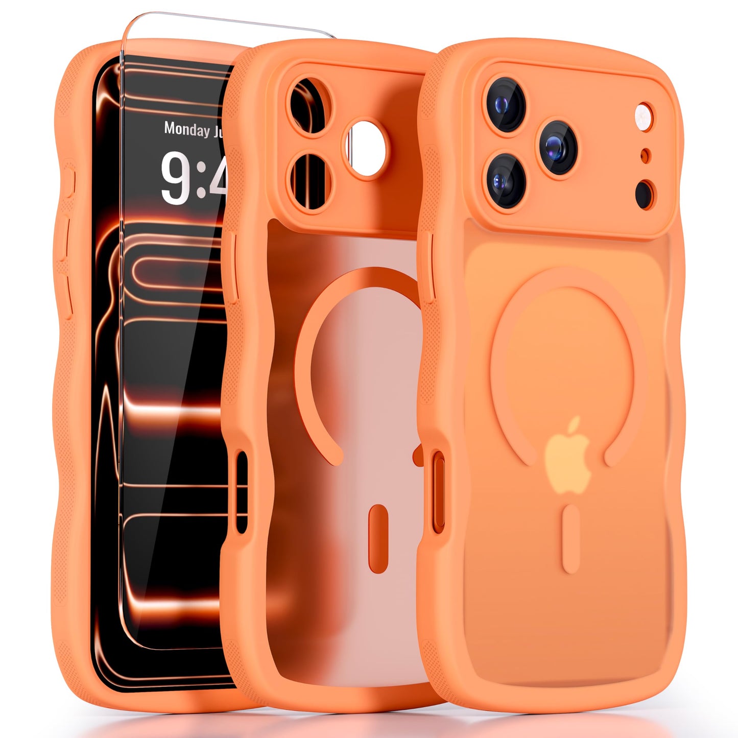 QVLANG Case for iPhone 16 Pro Max, Cute Wave Cover Case, Upgraded[Full Camera Protection][Compatible with Magsafe][Military Grade Protection][Translucent Matte] Phone Case for Women Girls, Hot Pink WN420