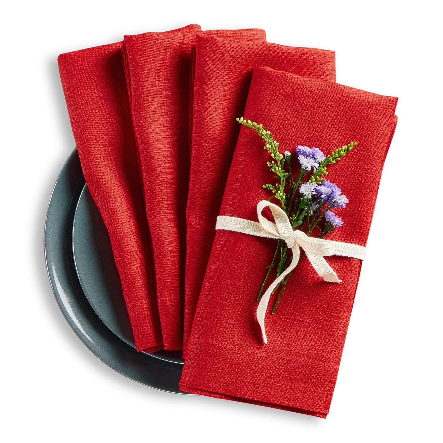 Solino Home 100% Linen Square Placemats White, Fete 14 x 14 in, Set of 4 | Square Table Mats square place settings for daily and festive dining; neatly mitered corners; Pure Linen; OEKO-TEX Certified BST326SOLH