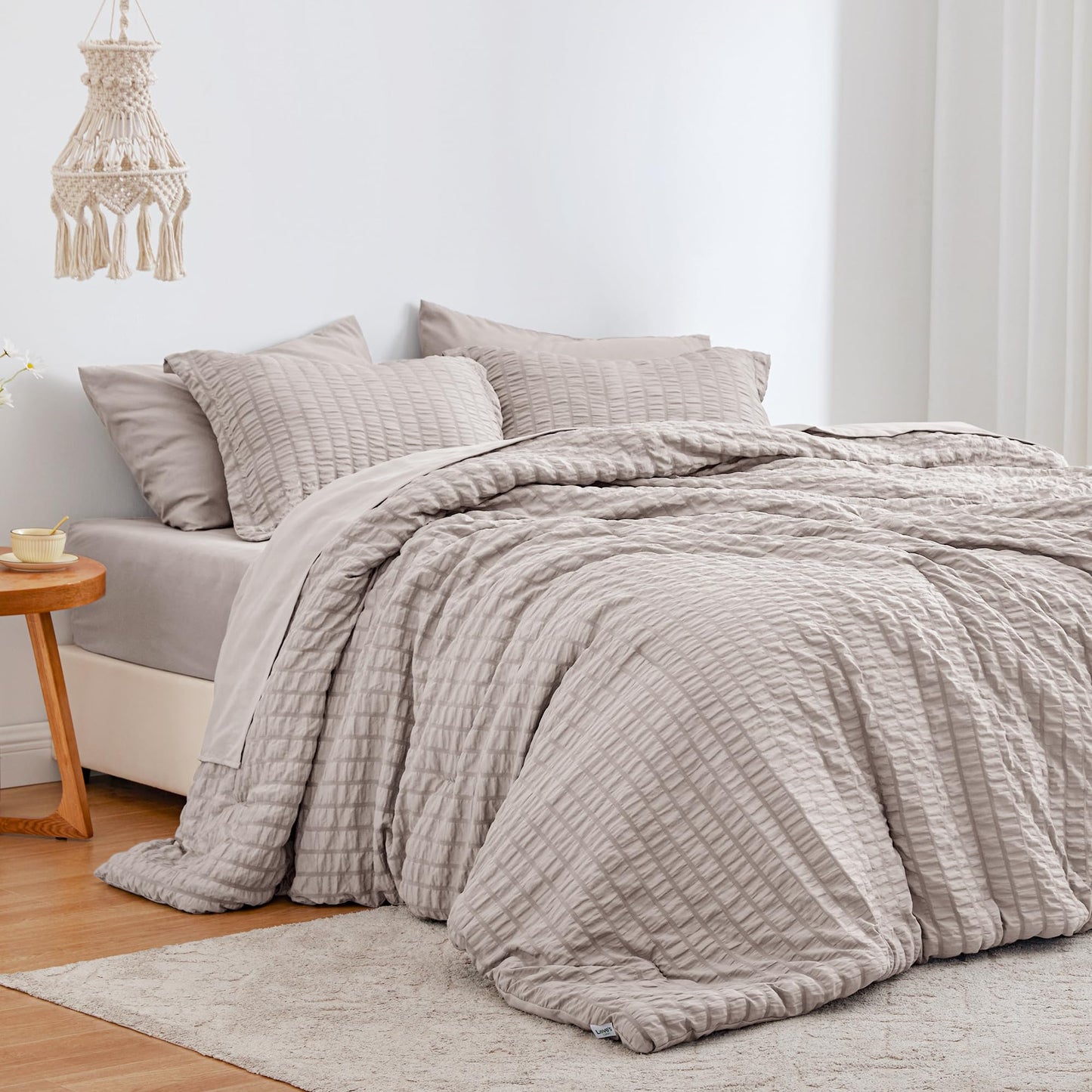 Love's cabin Seersucker Terracotta Twin Comforter Set, 5-Piece All Season Lightweight Bed in a Bag Bedding Set with Comforter, Flat Sheet, Fitted Sheet, Pillowcase and Sham BST326H