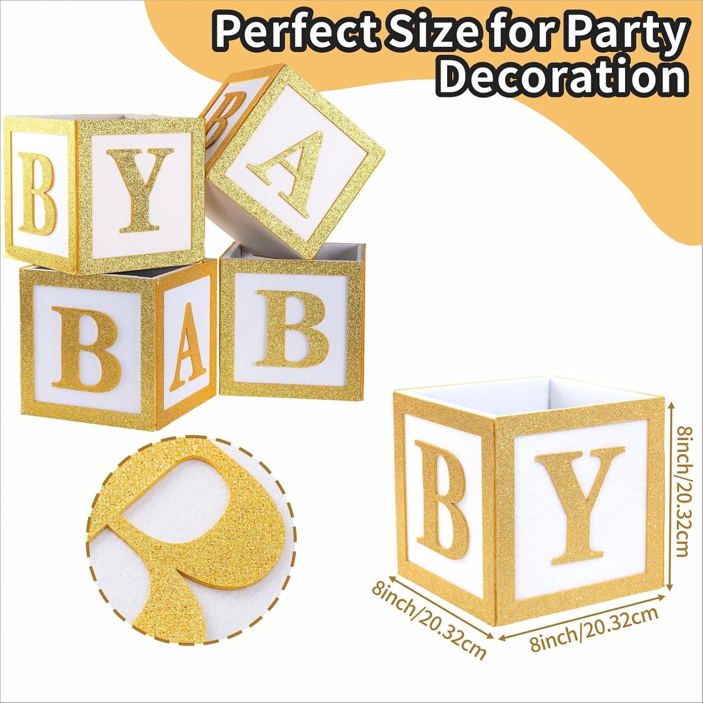 6 Set Baby Shower Centerpieces for Table 8 Inch Felt Boxes with Baby Letters for Boy/Girl Neutra,Baby Shower, Gender Revea Party Table Decor BST202