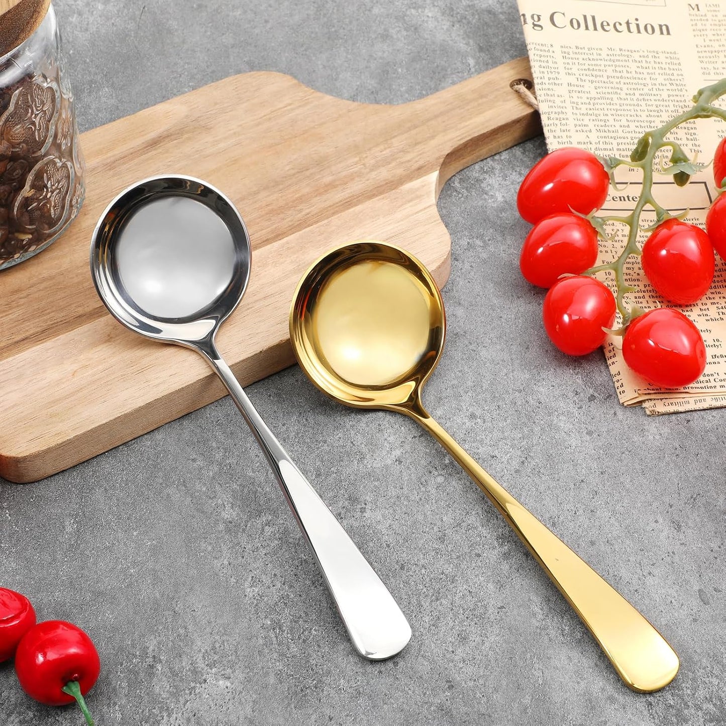 2 Pcs Small Gravy Soup Ladles Small Ladle 7.9 Inch Gold Silver Gravy Ladle 18/10 Stainless Steel Sauce Ladles for Spooning Sauces or Gravies BST220