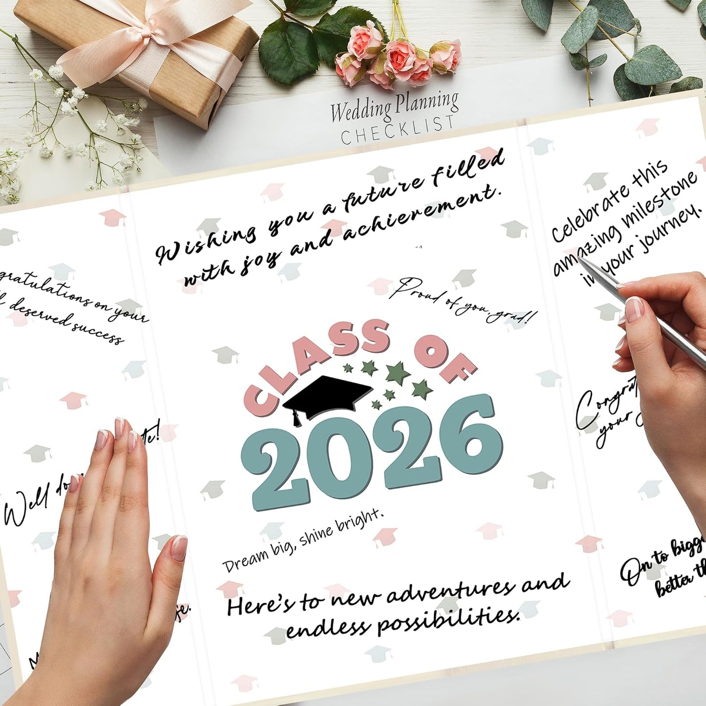 Graduation Party Decorations, Beige White Class of 2026 Congratulations Graduates Alternative Signature Guest Book, Congrats Grad Signature Book 18" x 12", Awesome Graduation Gift for Friends BST326L