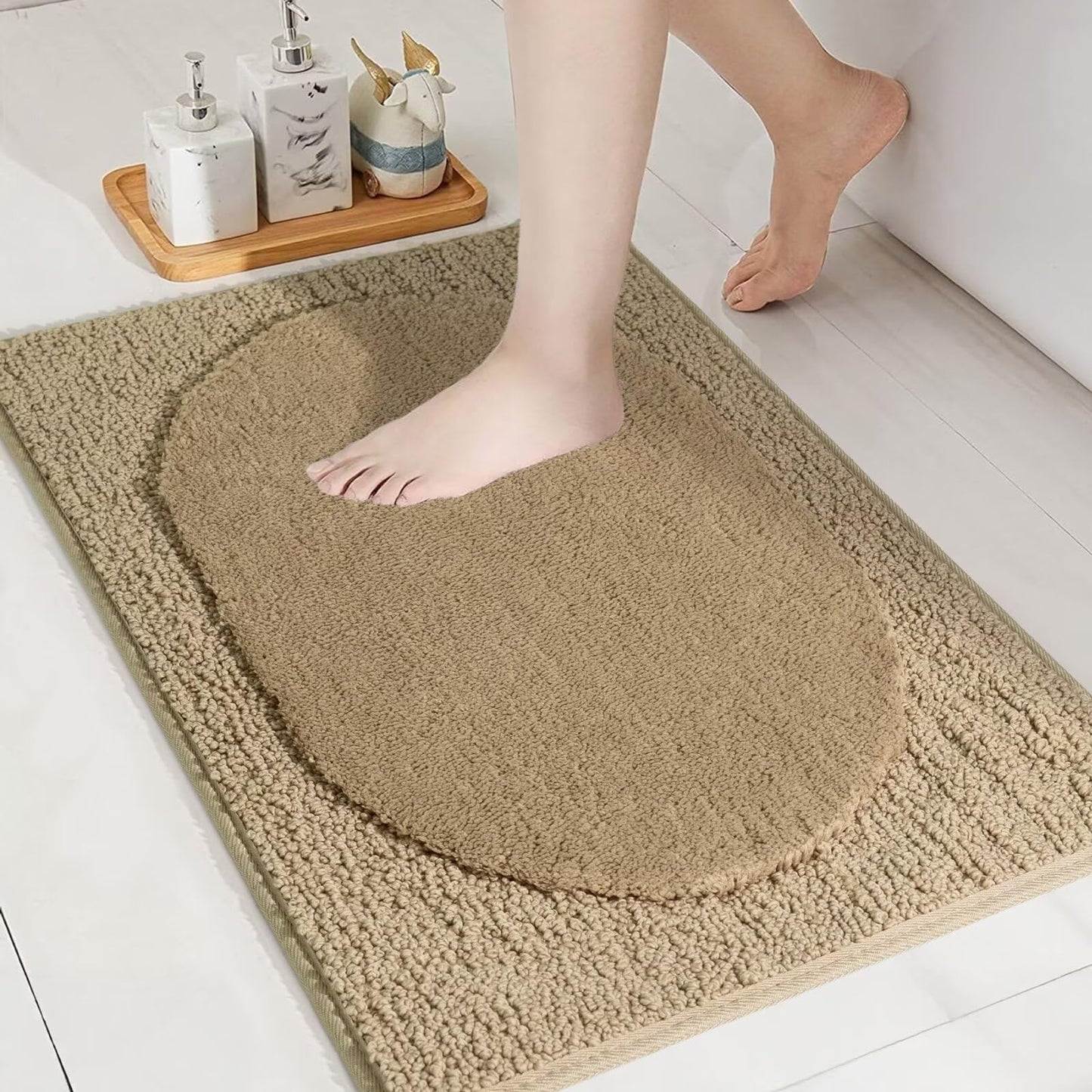DEXDE Bathroom Rugs Non-Slip Mat for Bathroom Floor Shower,24x16 Beige | Thick Soft Absorbent Bath Mat, Quick Dry Microfiber Rug, Machine Washable Shower Floor Bathroom Mat Home Decor Accessories BST220