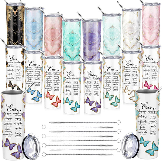 Patelai 8 Pack Christian Tumblers Bulk for Women, Bible Verse Cups, Church Group Gifts, Spanish Christian Gift Religious Gift for Women, Bible Study, VBS, Sunday School, Nurse, Teacher BST326H