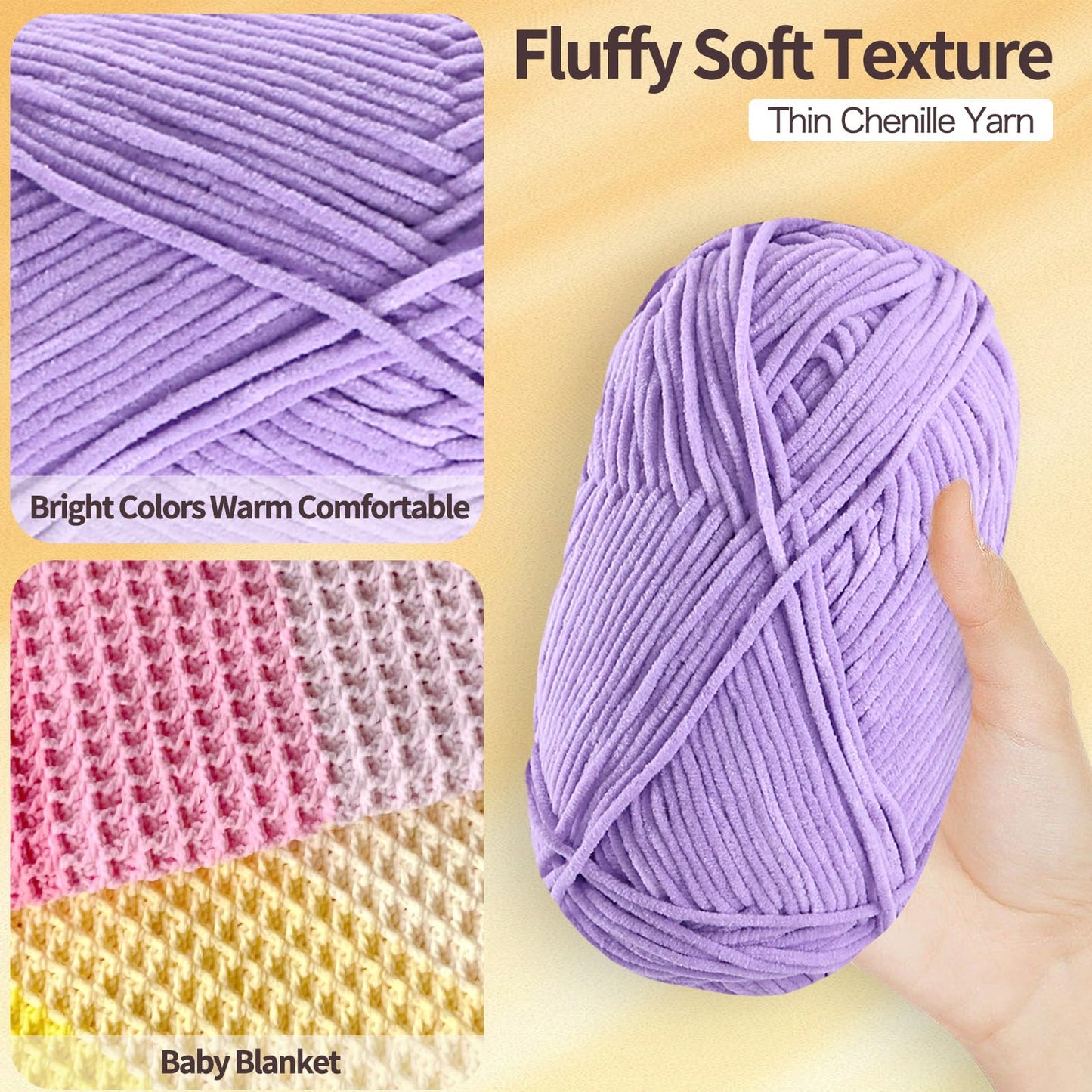 4 Pack of 1.76oz Chenille Yarn for Crocheting,158yards Soft Fluffy Velvet Yarn, Ideal Crochet for DIY Baby Blankets Toys Scarves Throw Pillows Hats Cushions(Purple) BST326L