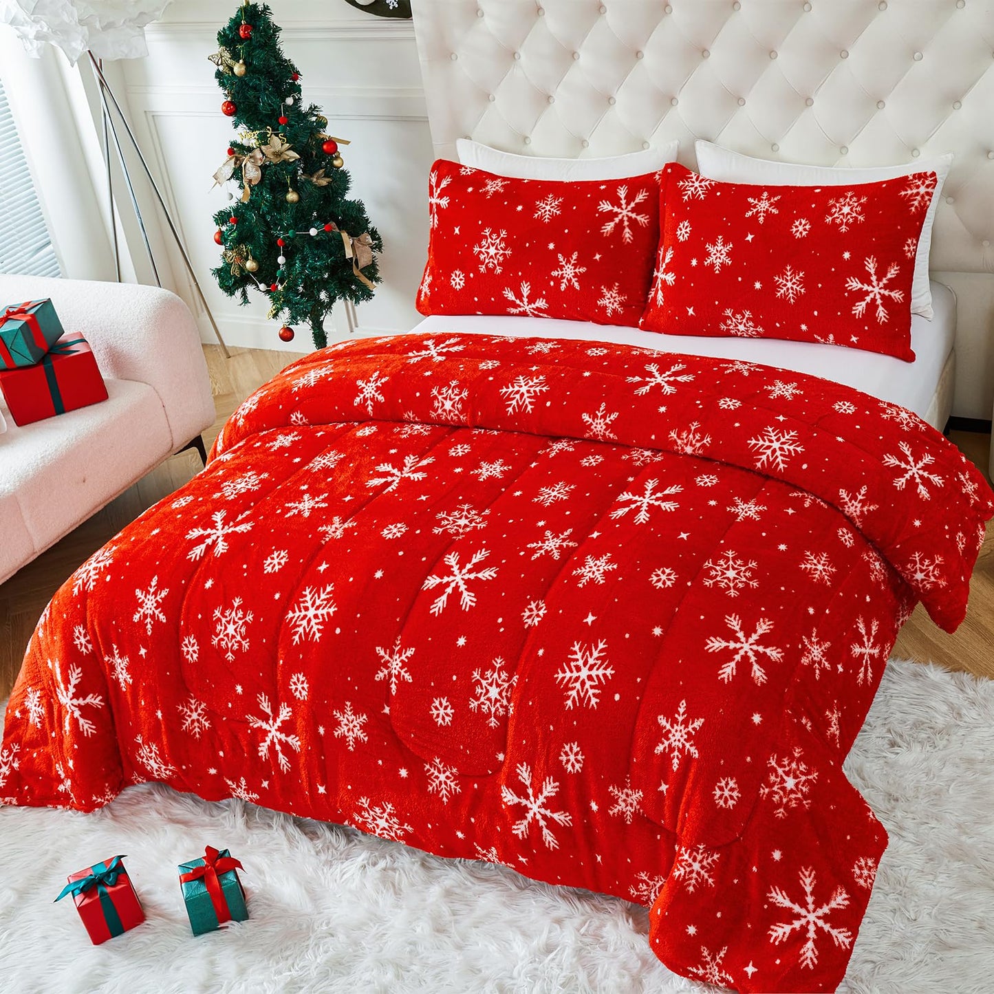 YIYEA Fluffy Queen Size Comforter Set, Luxury Faux Fur Comforter, Ultra Soft Plush Fuzzy Velvet Bedding Comforter Sets for Fall Winter, Cozy Warmth, No Shedding, 3PC, Queen, Light Grey BST326H