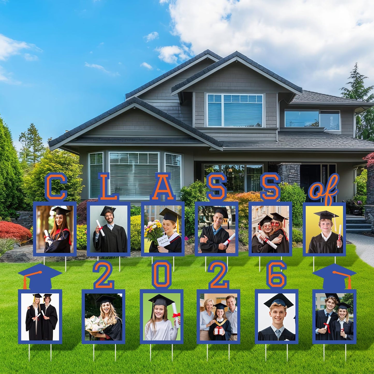 12 Pcs Graduation Photo Yard Sign Decorations 2026, K-12 Grade Graduation School Picture Frame Lawn Sign with Stakes for Kindergarten Middle High School Class of 2026 Grad Party Decorations, Red WN420