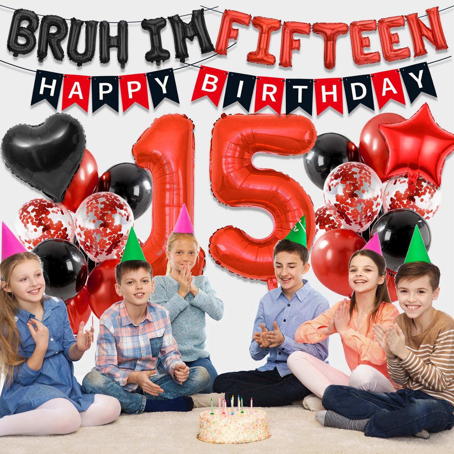 9th Birthday Decorations Boys Kit - 27 Pcs Red and Black Bruh Im Nine Balloon Banners Happy Birthday Fishtail Flags Number 9 Balloon Star Heart Balloons Set for 9 Year Old Party Decoration Supplies BST202