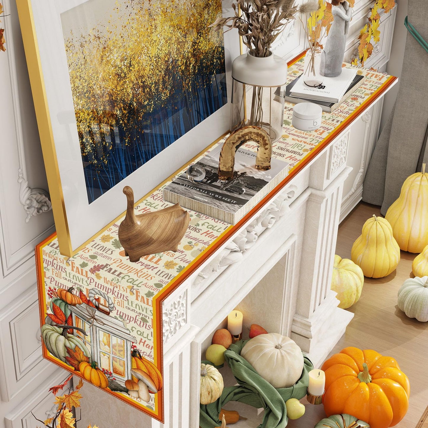 Fall Table Runner-Farmhouse Fall Leaves Pumpkin Table Decor Autumn Thanksgiving Home Kitchen Dining Room Table Decorations 13x36 Inch BST220