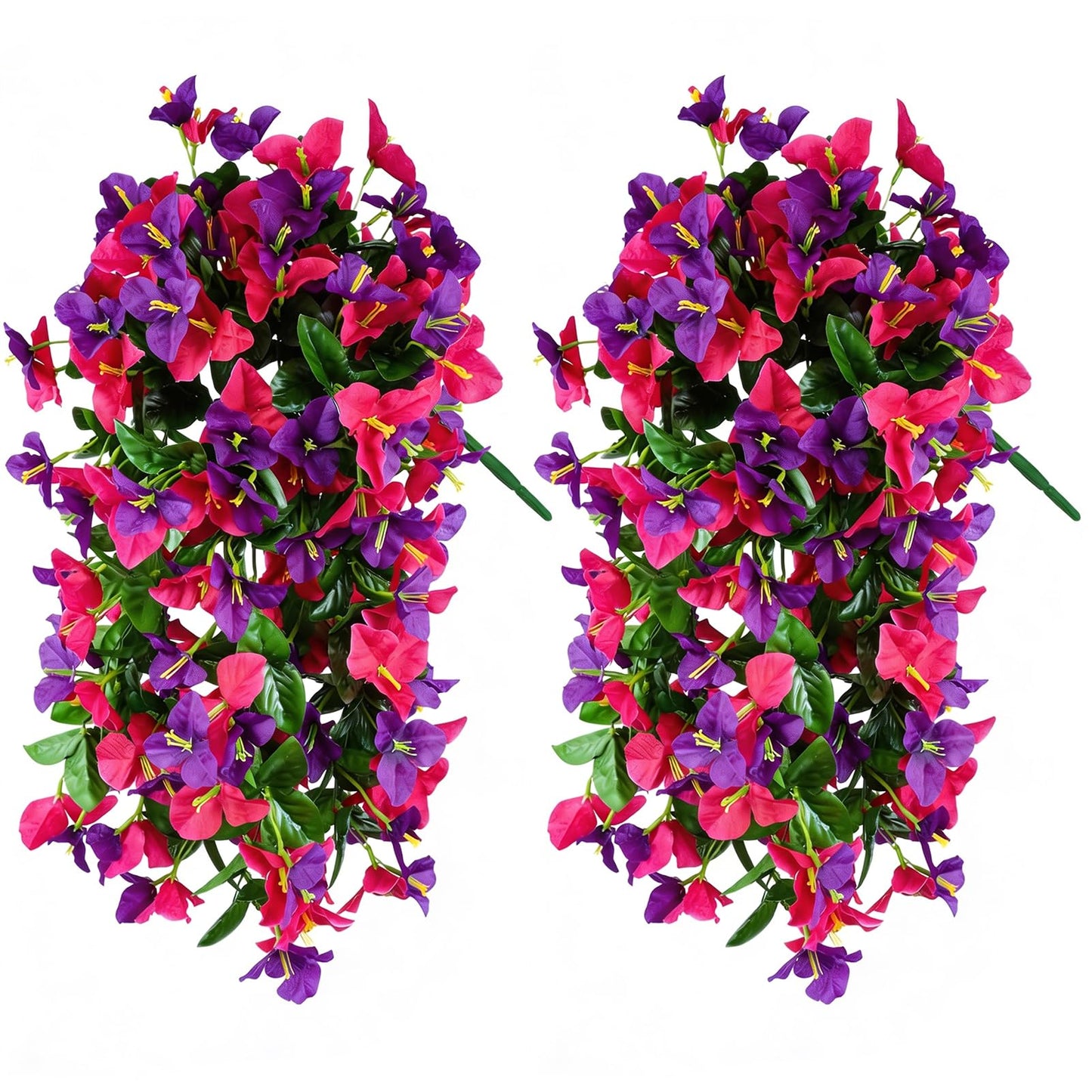 2 Pack Artificial Bougainvillea Flowers for Outdoors Decorations, Fake Hanging Plants, Faux Outside Flowers UV Resistant for Baskets Home Front Door Porch Patio Balcony Yard(Hot Pink) BST202