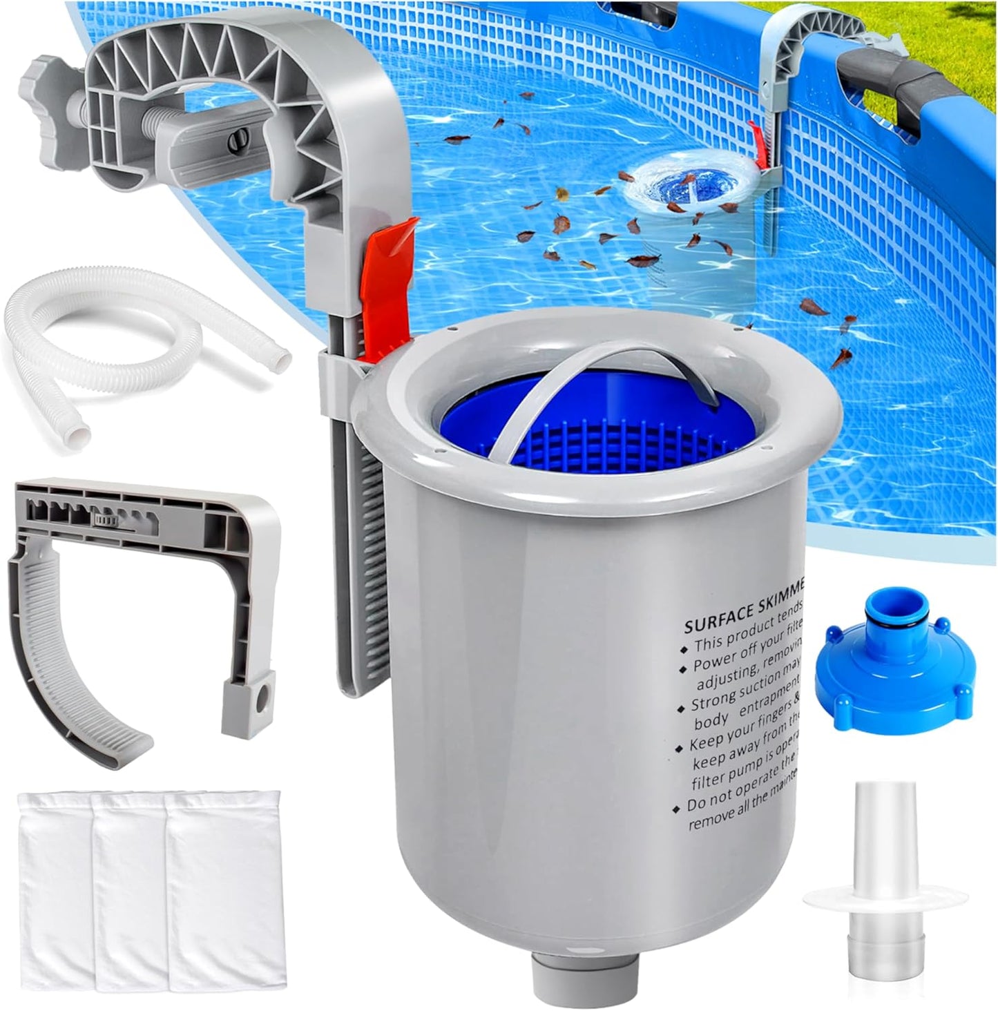 DeeprClean Above Ground Pool Surface Skimmer, Automatic Pool Skimmer for Top of Water N3233