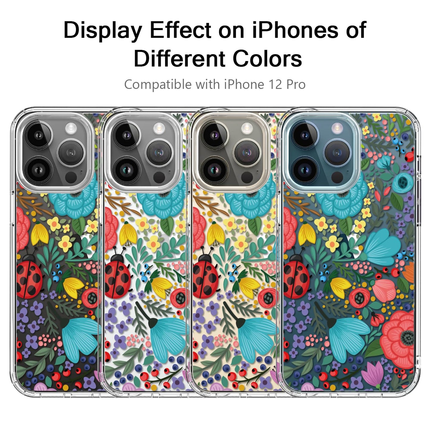 bicol for iPhone 12 Pro Max Case with Screen Protector and Camera Lens Protector - Fashionable Flower Floral Designs for Women Girls - Shockproof Acrylic Clear Phone Cover 6.7" - Blooming Flowers WN420