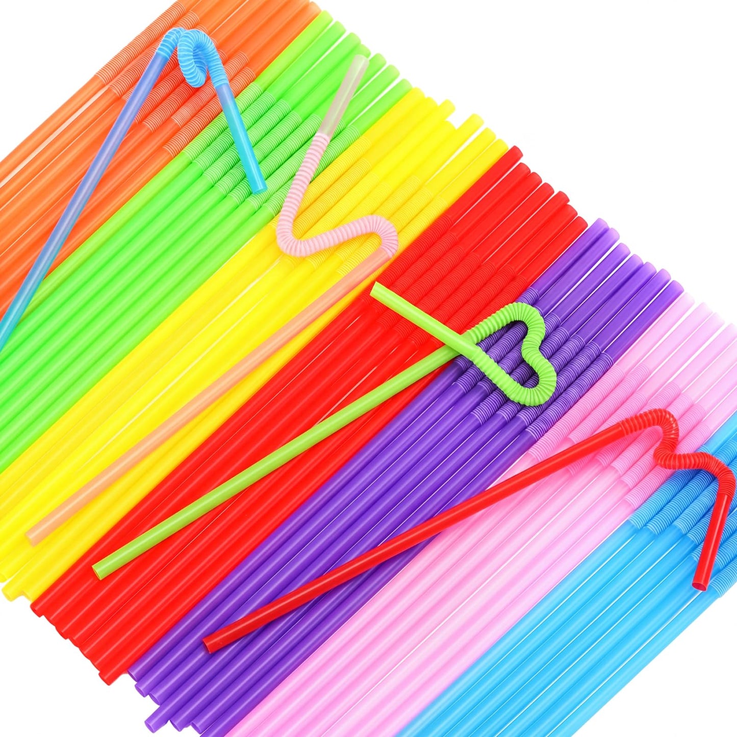 Qinyoung 200 Pcs Flexible Plastic Straws, Disposable Bendy Drinking Straws, 13" Extra Long Fancy Drinking Supplies for Summer Party Party Decoration Juice Restaurants Cafe Bars Birthday(Clear) WN420
