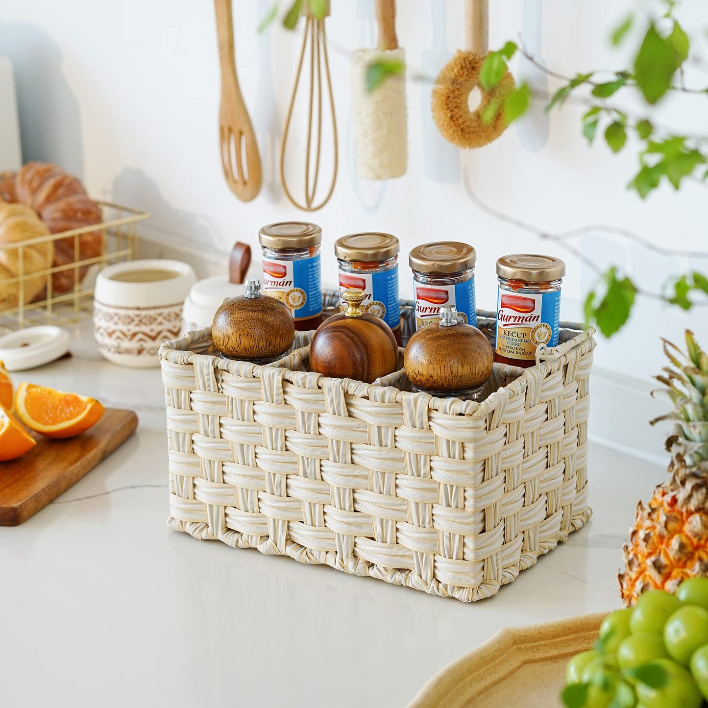 GRANNY SAYS Wicker Utensil Caddy - Picnic Basket with Handle, Organizer for Kitchen Table or Cabinet, Silverware Holder for Parties BST220