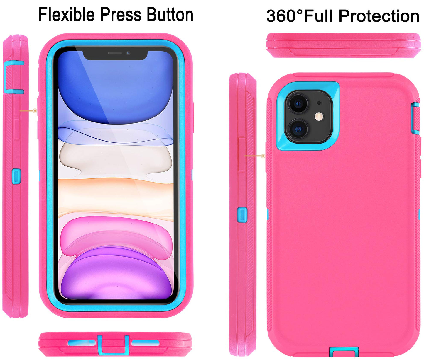 for iPhone 11 Case with Belt Clip Holster Kickstand & 2 Screen Protector, Full Protection Heavy Duty Phone Case, Shockproof Drop-Proof Durable Cover 6.1" [Black+Clip] WN420
