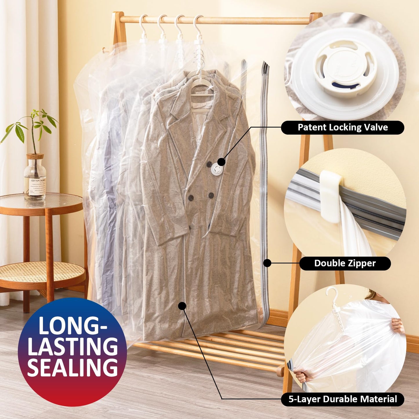 Hanging Vacuum Storage Bags, 6 Pack Hanging Storage Bags for Clothes With Electric Pump N27