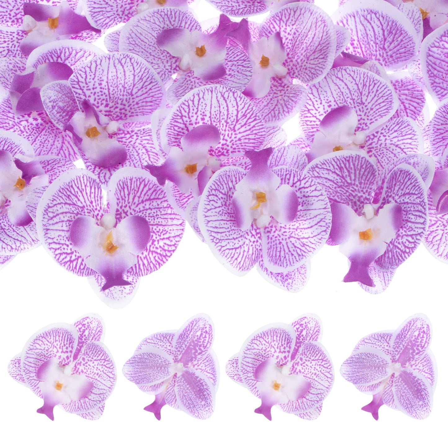 M METERXITY 20-Pack Artificial Orchid Flower Heads, Silk Faux Butterfly Flowers Head for Wedding/Bouquet/Bridal/Party Decor, Fake Phalaenopsis Petals Bulk [2.76 Inch, Dark Purple] BST220
