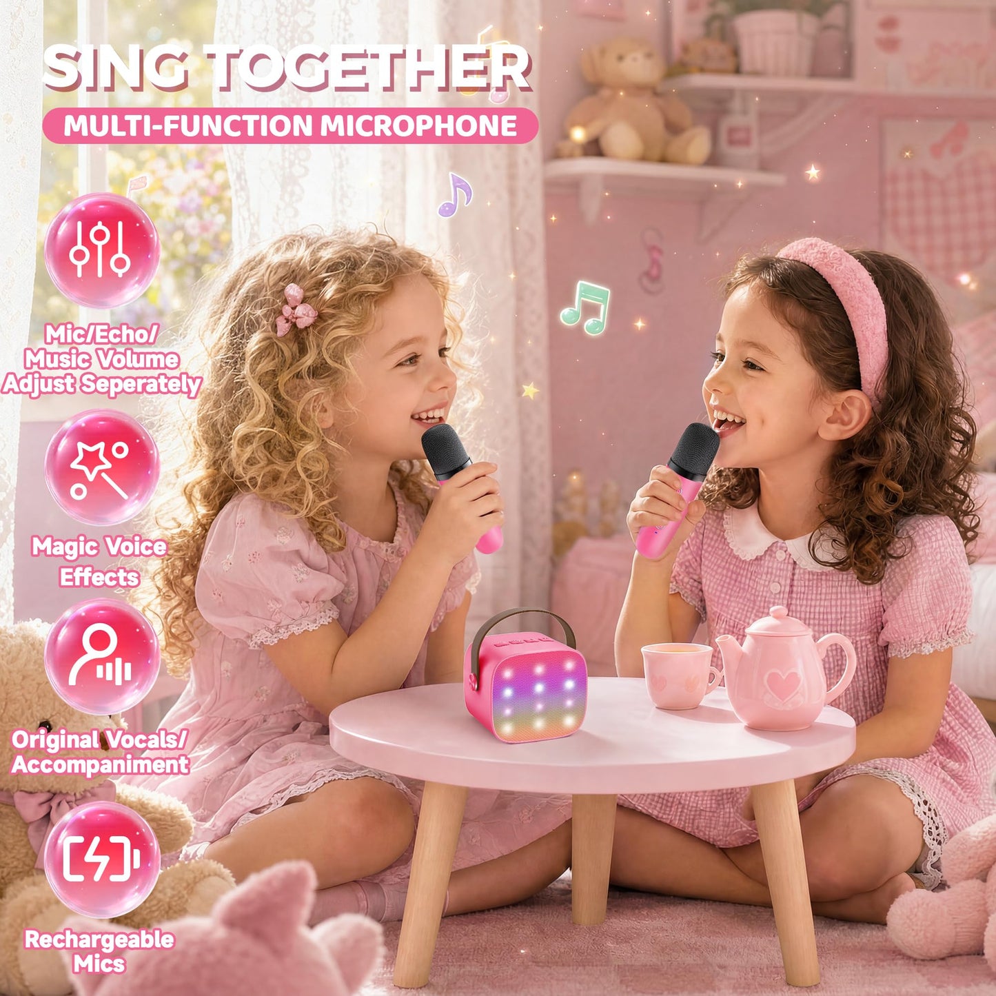 YLL Karaoke Machine for Kids, Portable Mini Speaker with 2 Wireless Microphones, TOP Kids Gifts for Girls Ages 3, 4, 5, 6, 7, 8, 9, 10+ Years Old, 4-12th Birthday Singing Present Toy Party (Purple)