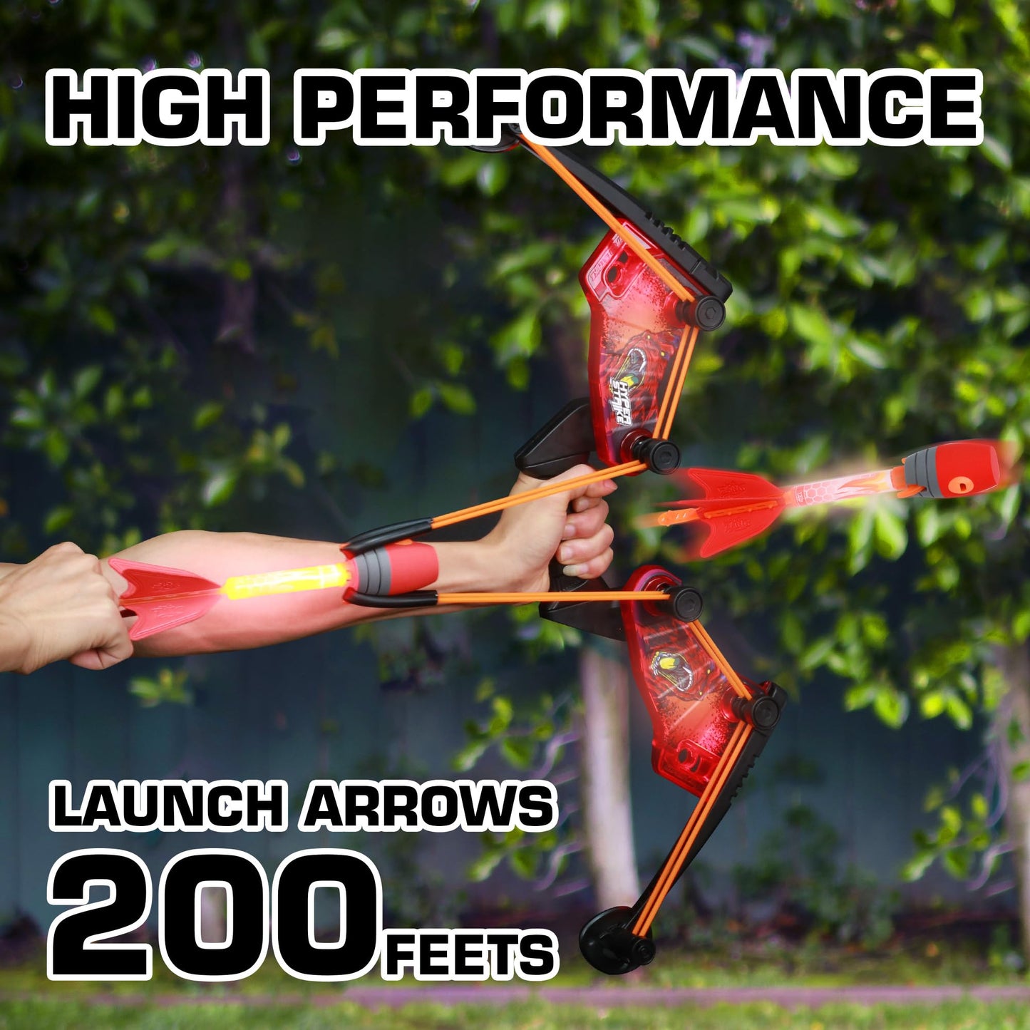 Zing HyperStrike FireTek Bow Archer Pack, Light Up Bow and Light Up Zonic Whistle Arrows, Shoots Arrows Over 200ft, Outdoor Play with Friends and Family, for Ages 14+ (Blue) DD1210
