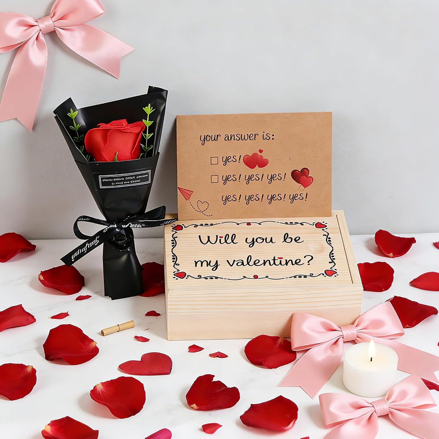 Will You Be My Valentine Card Matchbox Handmade Cute Love Card Wooden Box with Mini Rose Surprise Gift for Valentine's Day, Anniversary for Her, Him, Wife, Husband, Girlfriend, Boyfriend BST202