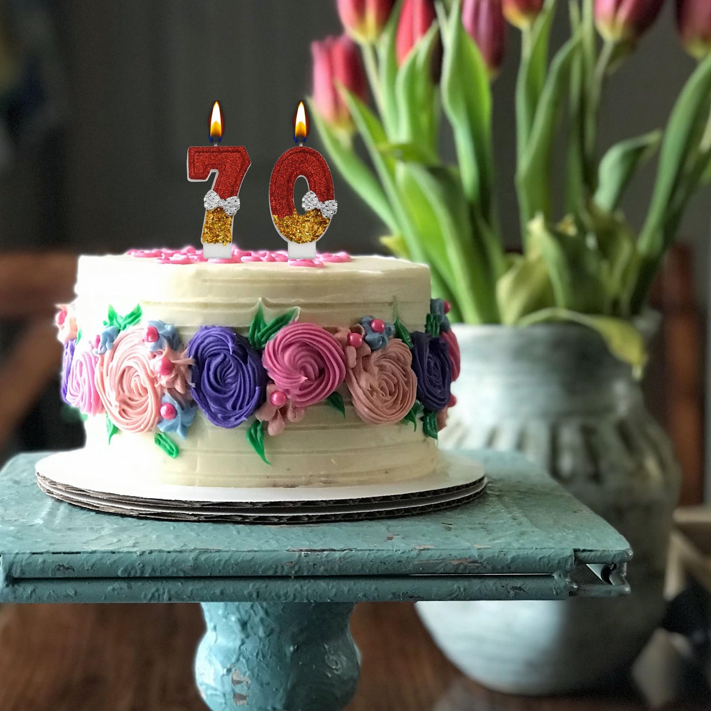 70th Birthday Candles, Pink 70 Year Old Number Birthday Candles for Women, Happy Birthday Party Cake Topper Decoration Gifts for 70th Wedding Anniversary Celebration BST220