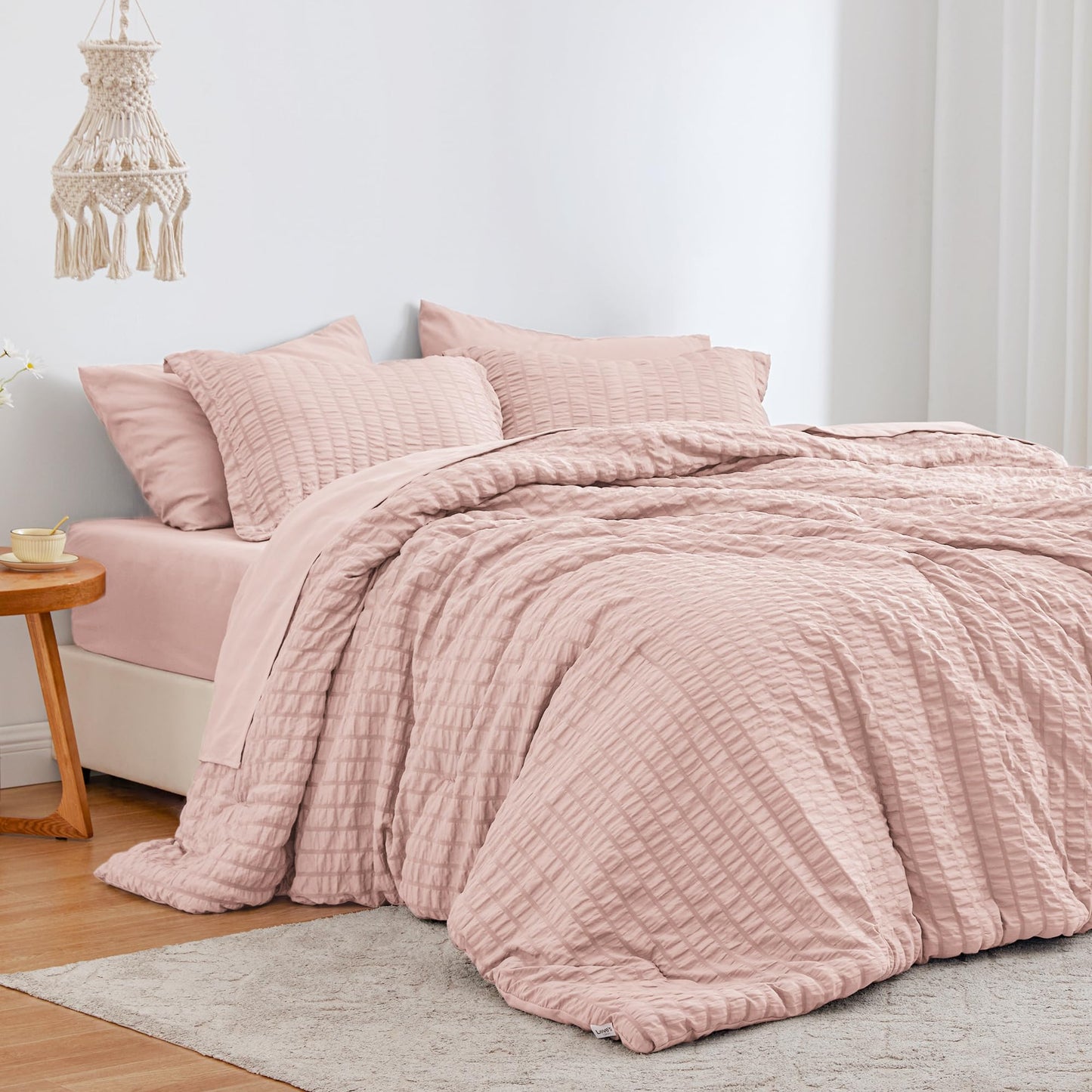 Love's cabin Seersucker Terracotta Twin Comforter Set, 5-Piece All Season Lightweight Bed in a Bag Bedding Set with Comforter, Flat Sheet, Fitted Sheet, Pillowcase and Sham BST326H