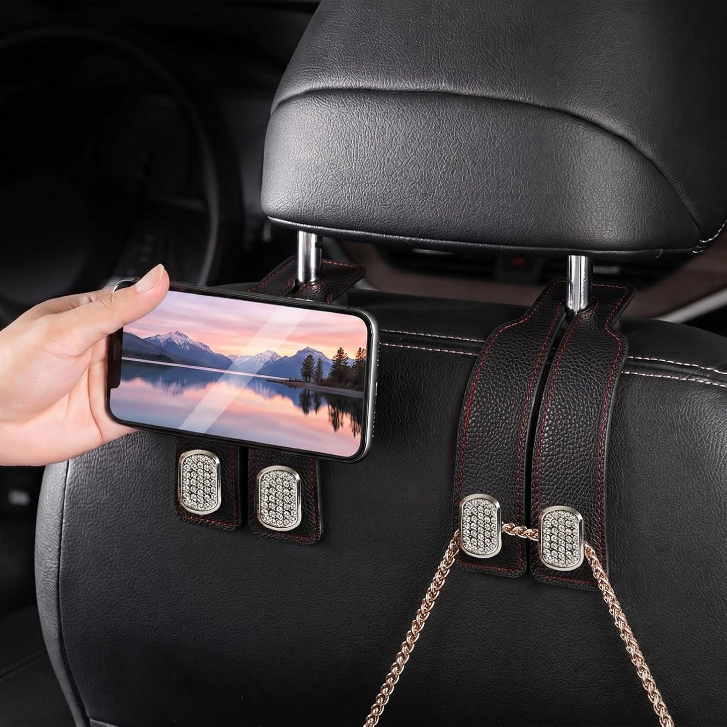2Pcs Headrest Hooks for Car Seat Back Storage Black Car Hooks | Double Metal Hooks, Universal Purse Hook, Hidden Car Seat Hooks, No Tool Installation, for Purses, Handbags, Bags BST202